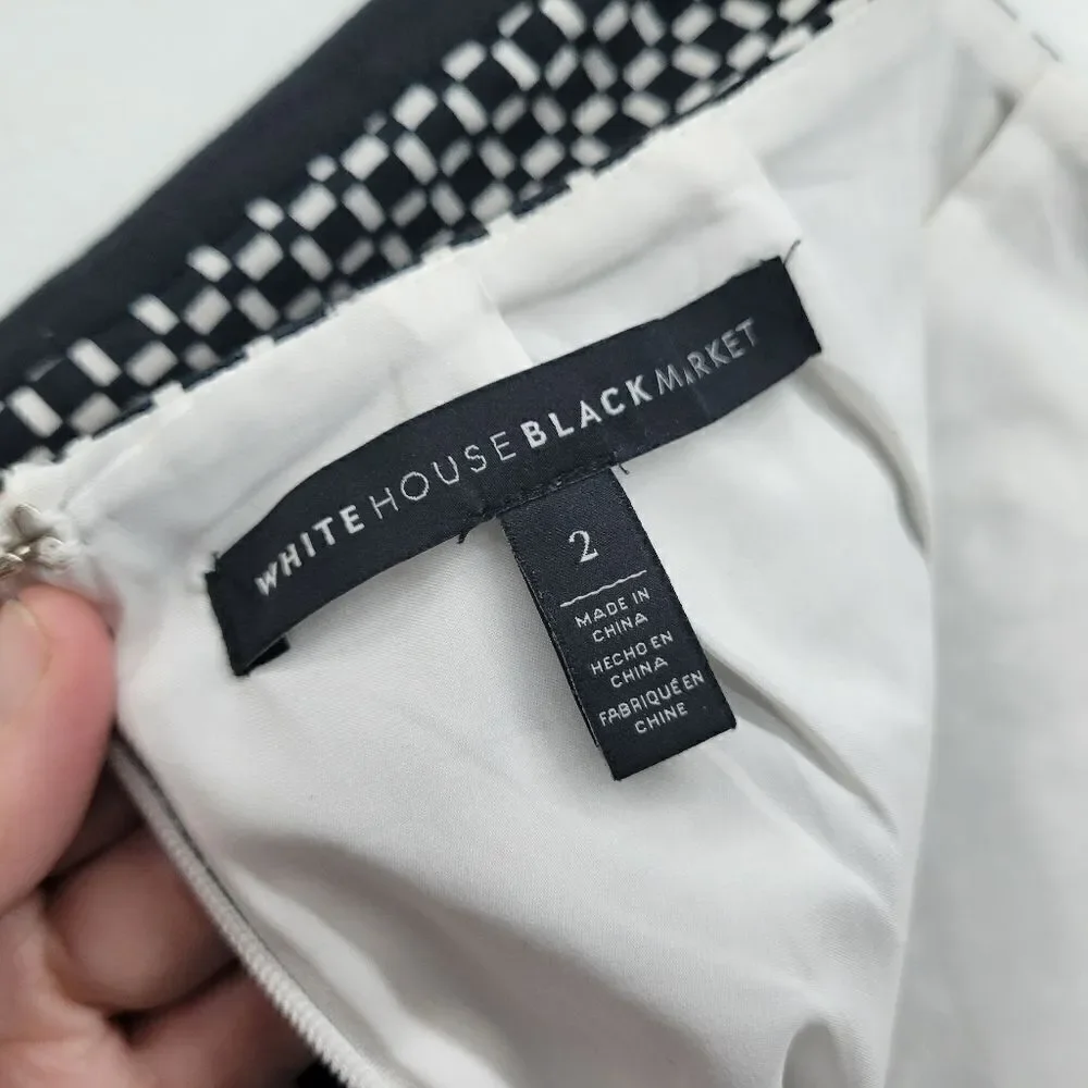 White House Black Market Geometrick Black & White Lined Pencil Skirt
